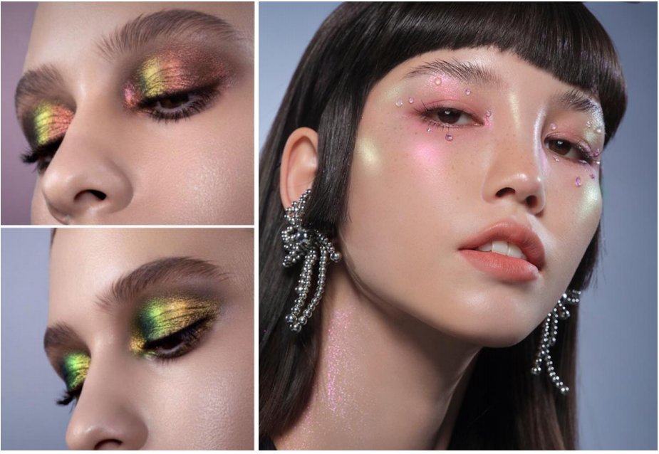 Cosmetics eyeshadow with optically variable pigment — multi-angle color-shifting shimmer