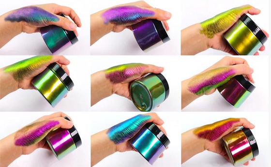 Optically variable chameleon pigment angle-shift showcase