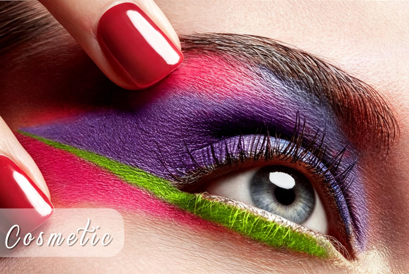 Cosmetics grade pearl pigment applied as eyeshadow and nail polish
