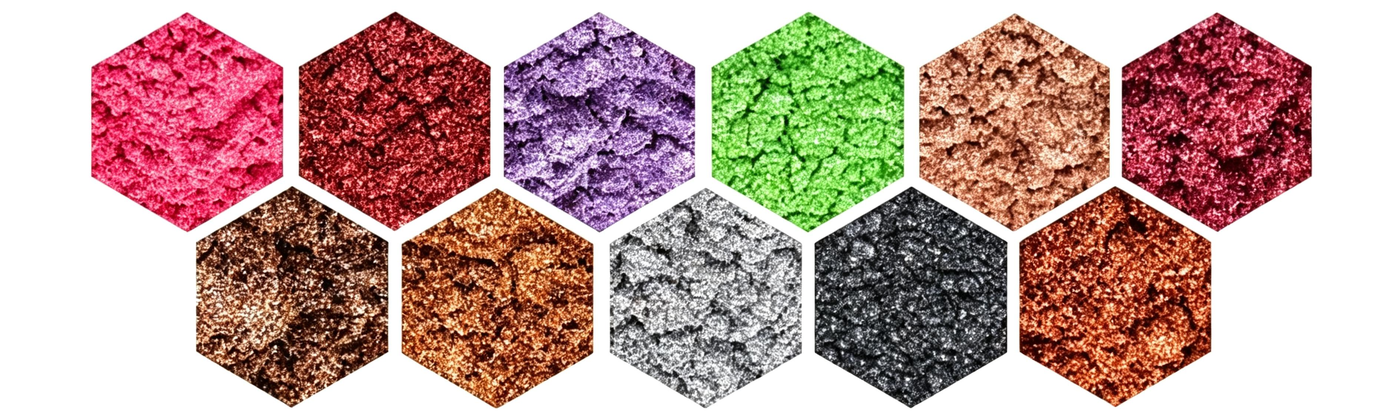Hexagonal cosmetics grade pearl pigment swatches