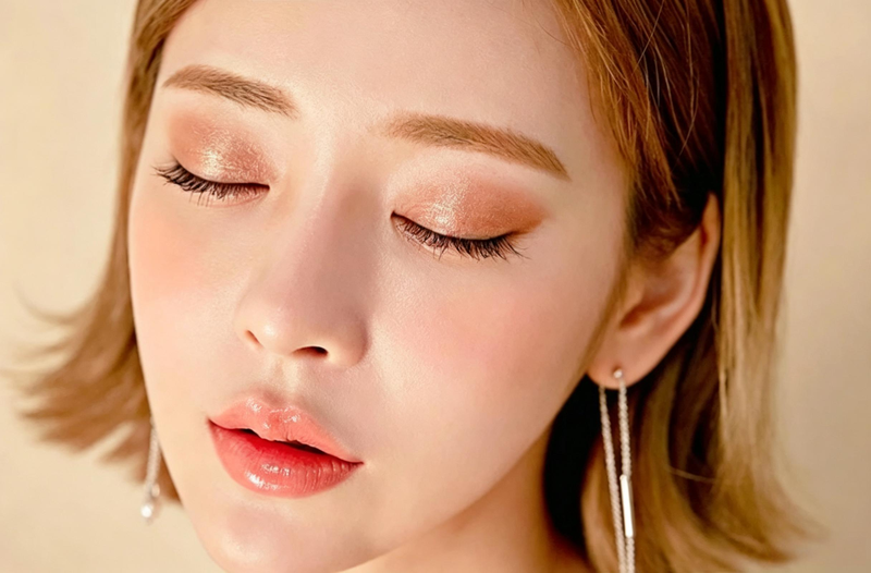 Model wearing cosmetics grade pearl pigment eyeshadow