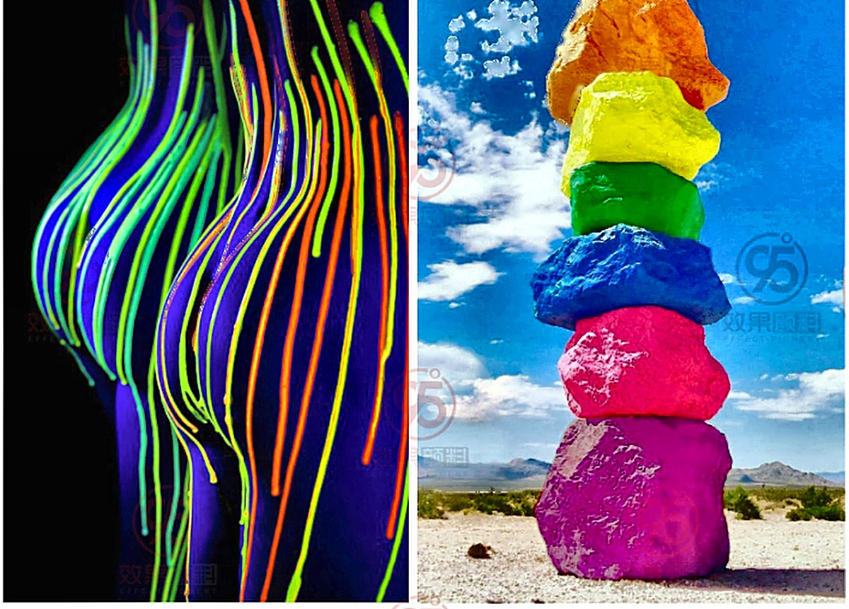 Fluorescent neon powder used in body paint and art installations