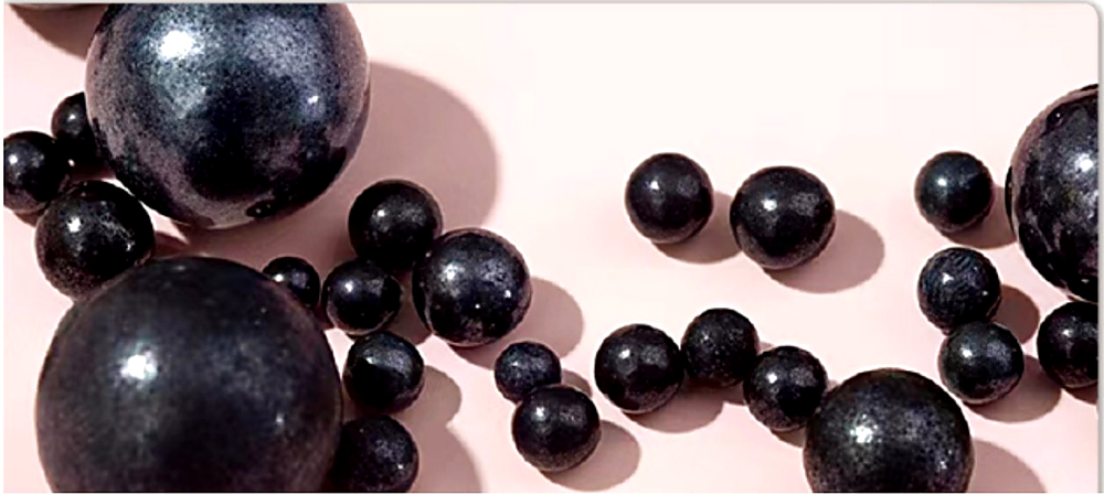 Dark & Silver pearl pigment spheres — black and silver pearlescent effect on chocolate spheres and confectionery