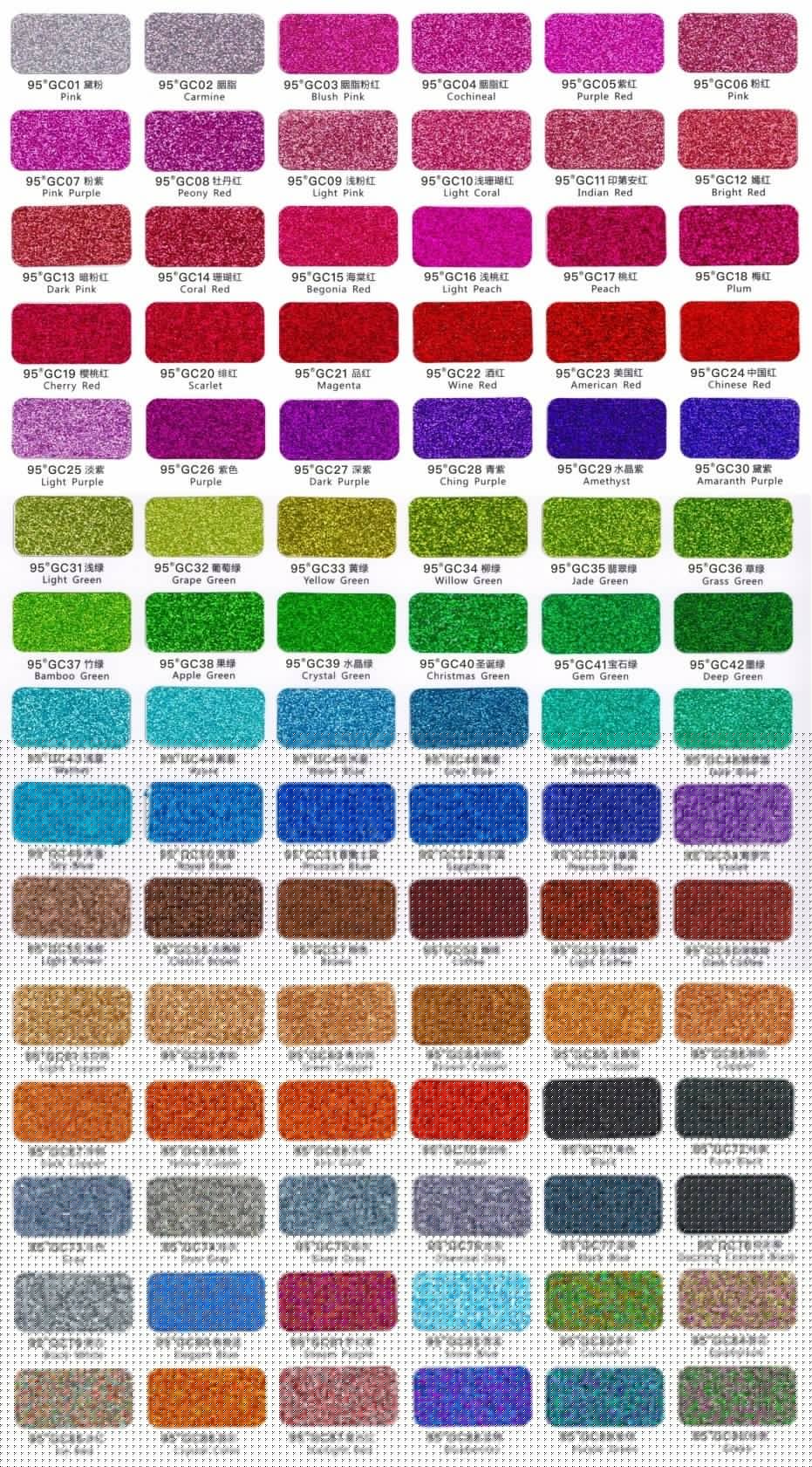 Colored Glitter Series full color chart