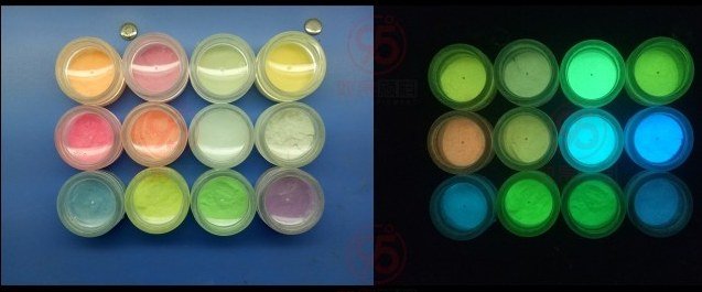 Tinted glow powder color jars