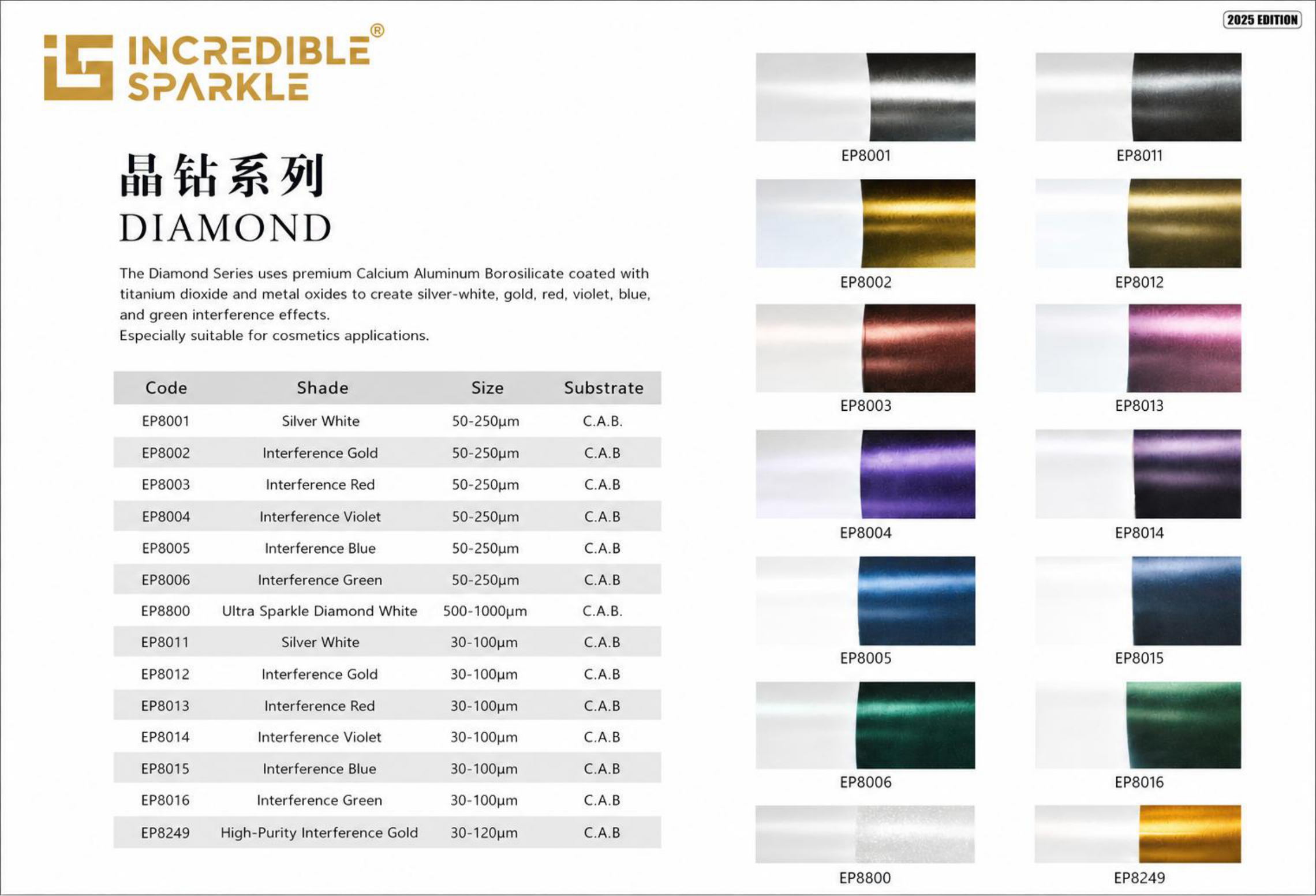 Diamond Series color chart and product datasheet
