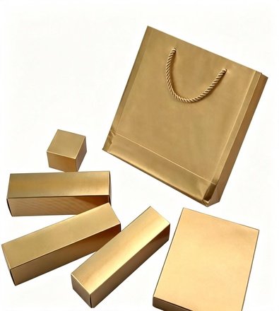 Bronze powder coated gift boxes and shopping bag