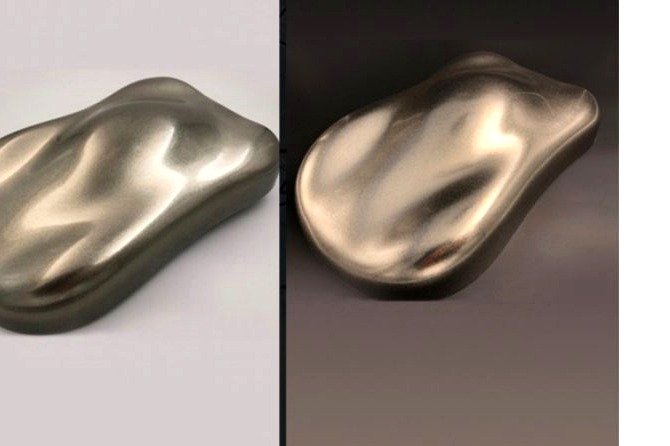 Silver-coated pearlescent pigment color swatches